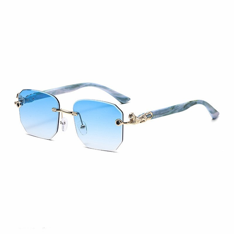 Square Sunglasses For Men Women Fashion Metal Leopard Head Rimless Eyewear Travel And Driving Shades Oculos De Sol UV400