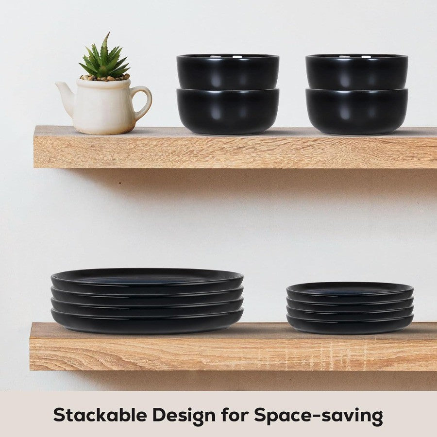 Ceramic 18Pcs Dinnerware SetsStoneware Plates and Bowls Set for 6 Chip and Scratch Resistant Dish Set Handmade Reactive Glaze O