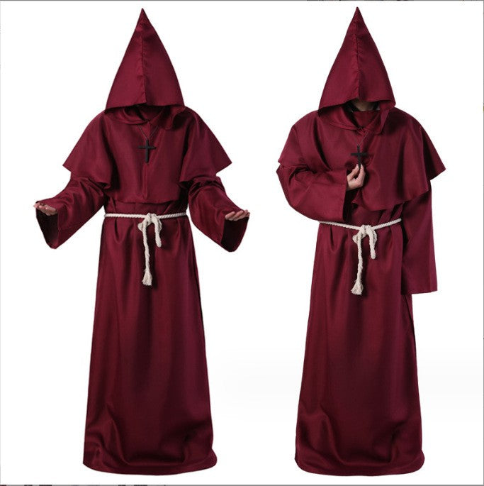 Medieval Hooded Monk Friar Priest Wizard Long Robe Unisex Adult Loose Stage Outfit For Masquerade Theme Party Halloween Cosplay