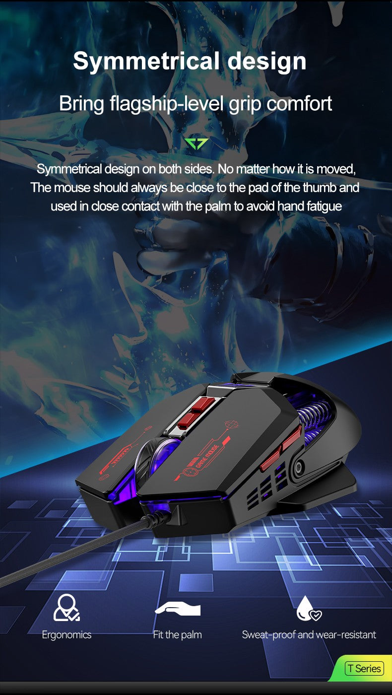 1K Hz Gaming Mouse Wired APAYADO T4 RGB Mouse with Ultra-light Cord 60IPS,12800DPI for Laptop/Computer