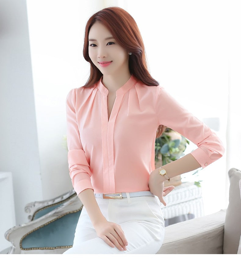 Chiffon Blouse Women Korean Fashion Women Clothing White Shirt  Long Sleeve Blouses V-neck Womens Tops Basic Shirts and Blouses