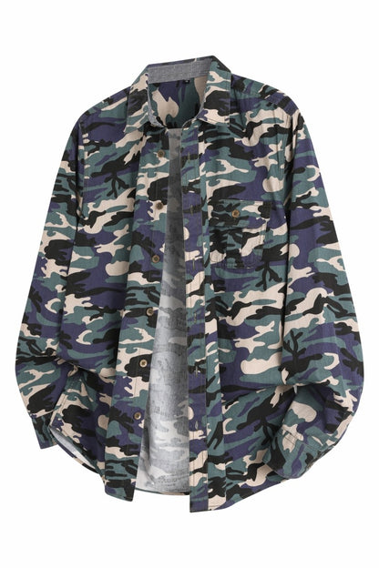 New Camouflage Cargo Shirt Men Cotton Multi-Pocket Camo Shirts High Quality Militar Overshirt Men Army Green Shirts Casual