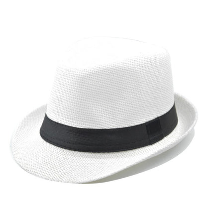 Fashion Unisex Women Men Straw Hat Ribbon Curling Brim Jazz Fedora Hat Panama Gangster Cap Outdoor Beach Parent-Child Sun Hats