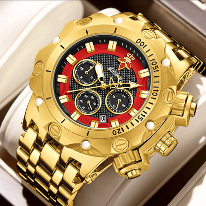 YaLaLuSi Men's Multifunctional Luxury Watch, Gold Strap with Atmospheric Dial, Fashionable and Practical Gift box