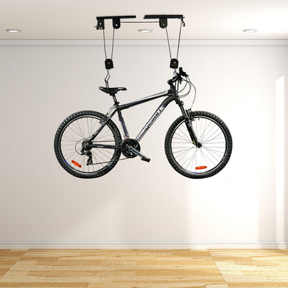Elevador de bicicleta para teto de garagem, sistema de polias, conjunto de suportes para armazenamento de bicicletas em garagem