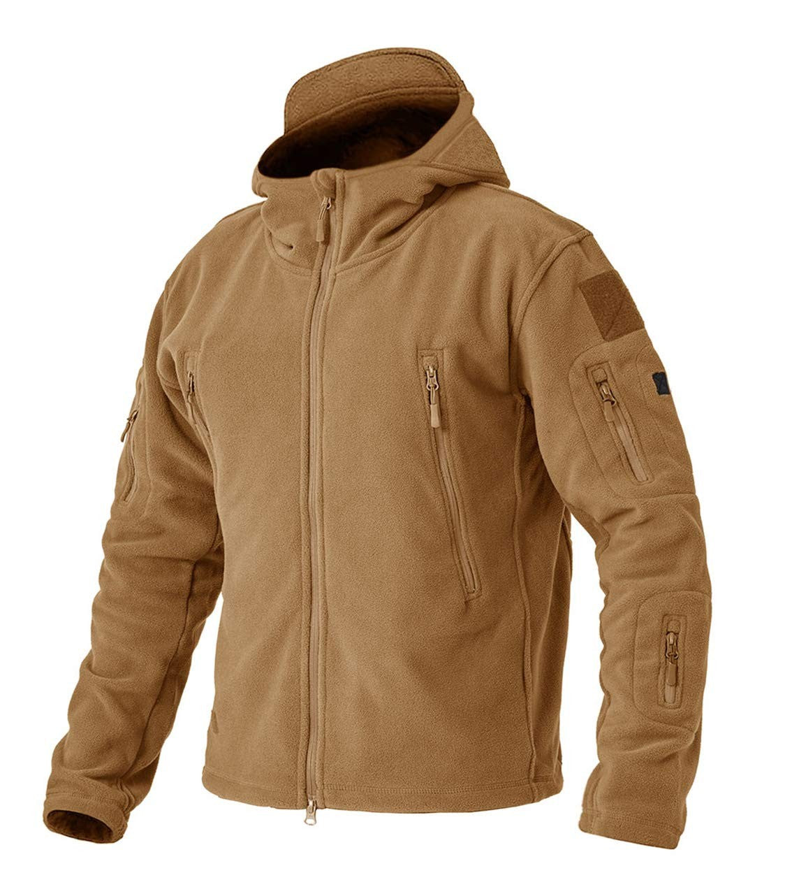 TACVASEN Winter Hooded Coats Mens Fleece Jackets Full Zip Up Multi-Pockets Fishing Hiking Climbing Outerwear Causal Parka Tops