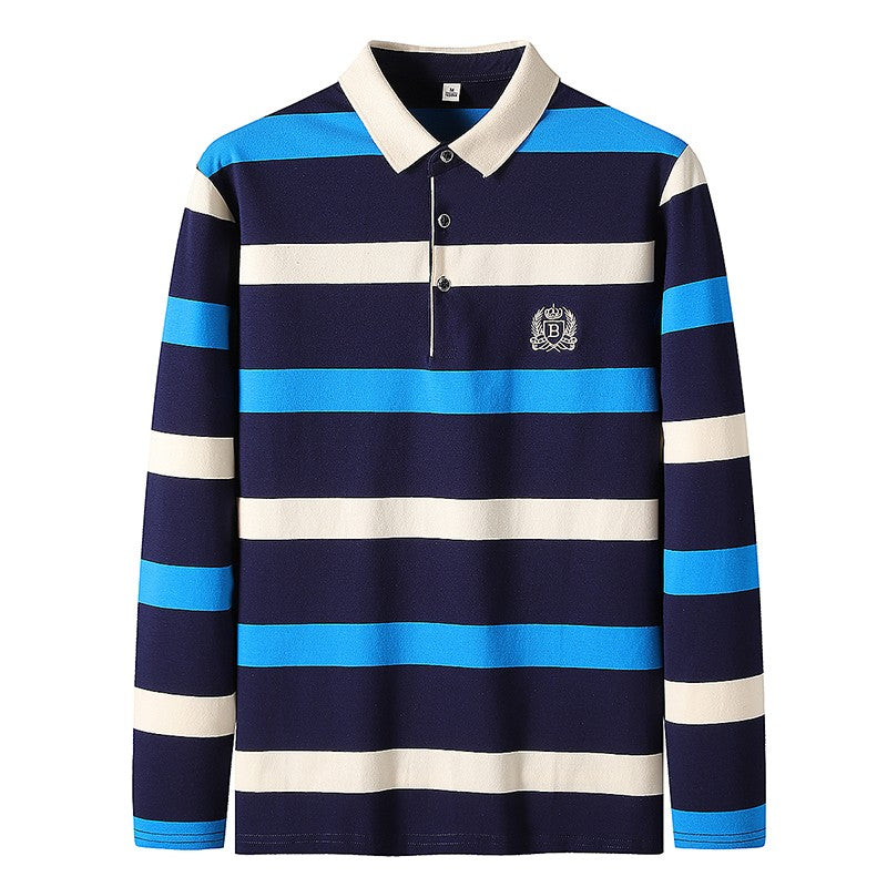 Men Polo Shirt Cotton Embroidery Long Sleeve Spring Stripe Polo Shirt Men Autumn Casual Fashion Polo Shirt Business T-shirts Men