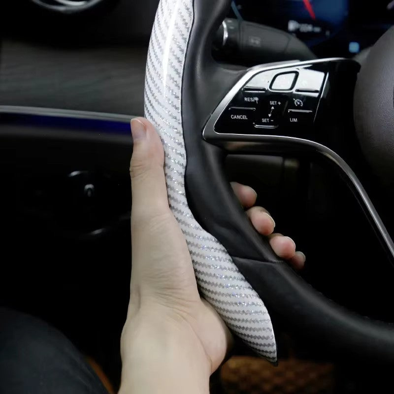 2/3 PEÇAS Capa de Volante de Carro de Silicone Fibra de Carbono a Laser 1K Micro Fibra de Couro PVC Capa Impulsionadora de Volante Antiderrapante Universal