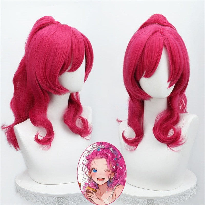 Pony Friends Pinkie Pie Peruca de Cosplay Rabo de Cavalo Único Sintética Longa Encaracolada Peruca de Anime de Desenho Animado Coser para Festa de Halloween