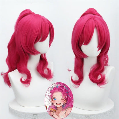 Pony Friends Pinkie Pie Peruca de Cosplay Rabo de Cavalo Único Sintética Longa Encaracolada Peruca de Anime de Desenho Animado Coser para Festa de Halloween