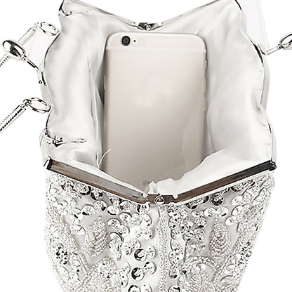 Women Clutch Bags Embroidered Sequins Beaded Chain Shoulder Bag Wedding Party  Banquet Handbag Women Solid Retro Small Totes