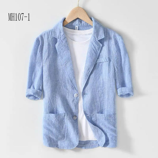 Summer thin pure linen five quarter sleeve casual suit men's top jacket Japanese style artistic casual suit MH107