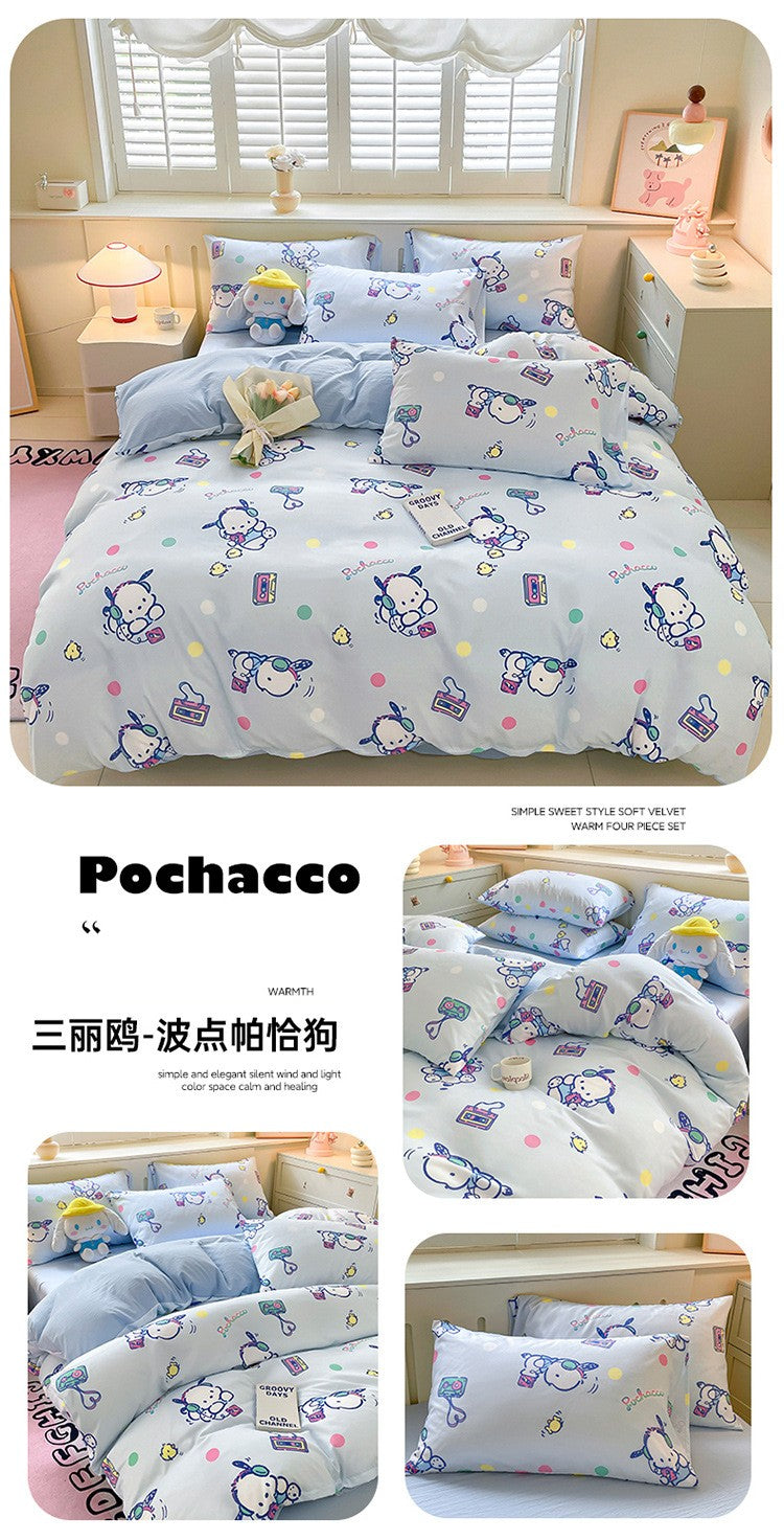 New Sanrio Hello Kitty Bedding Set Cotton Kuromi Melody Bedding Double Pillowcase Bed Linens Girl Dorm Bedclothes Home Textile