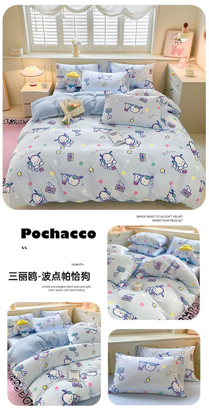 New Sanrio Hello Kitty Bedding Set Cotton Kuromi Melody Bedding Double Pillowcase Bed Linens Girl Dorm Bedclothes Home Textile