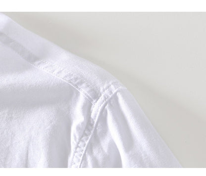 2024 Men's Linen Long-sleeved Shirt with Stand Collar, Youth Casual Loose Men's Cotton and Linen White Shirt.Beach Vacation Top