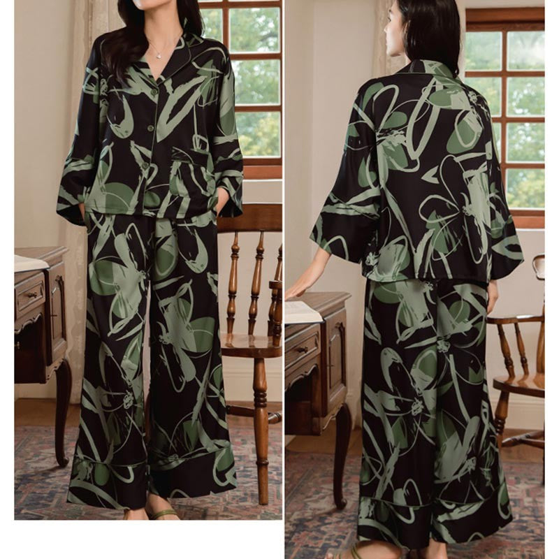 Premium Women's Ice Silk Pajama Set Lightweight Long Sleeve Loungewear Fashionable Silk Design Luxurious Comfort for Homewear