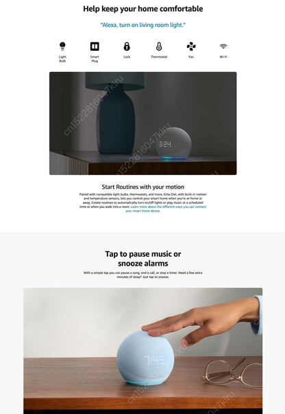 Original Alexa Echo Dot 5ª Geração Smart Mini Wifi Home BT Alexa Speaker Horn com Controle de Som Assistente de Voz e Relógio