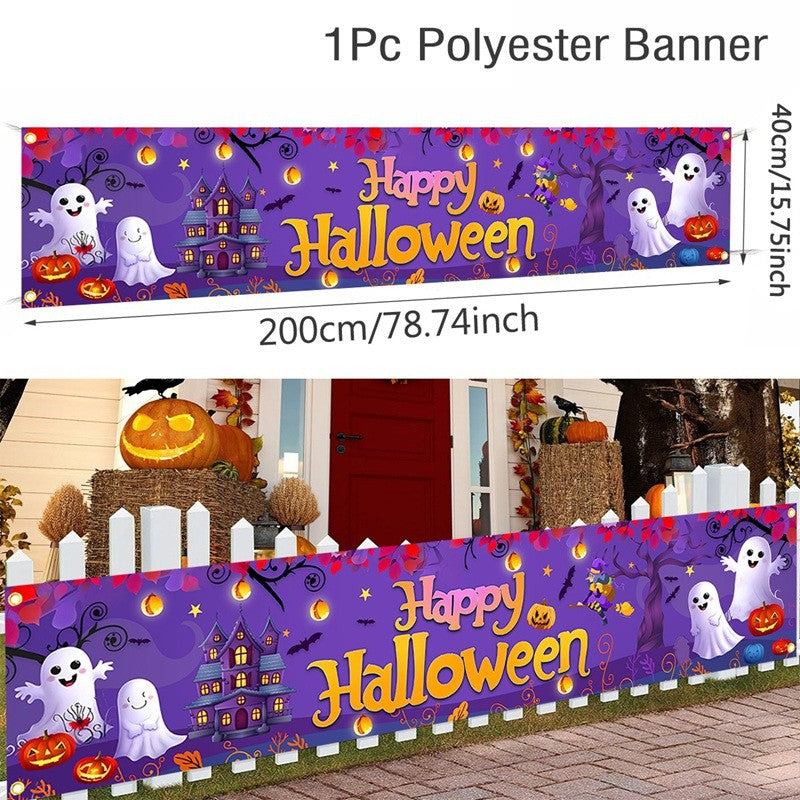 Ghost Halloween Pumpkin Banner Retro Halloween Party Signs Banner Decorations Fence Yard Porch Sign Outdoor Terror Decorations