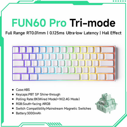 Akko MonsGeek FUN60 Teclado Mecânico Interruptor Magnético Teclados Gamer 60% Gatilho Rápido 0,01mm 8K ARGB HE/TMR Teclado Personalizado