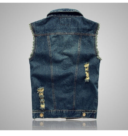 Cowboy vest men's spring and autumn new slim fit denim vest jacket men's casual sleeveless vest denim top with two chest pockets