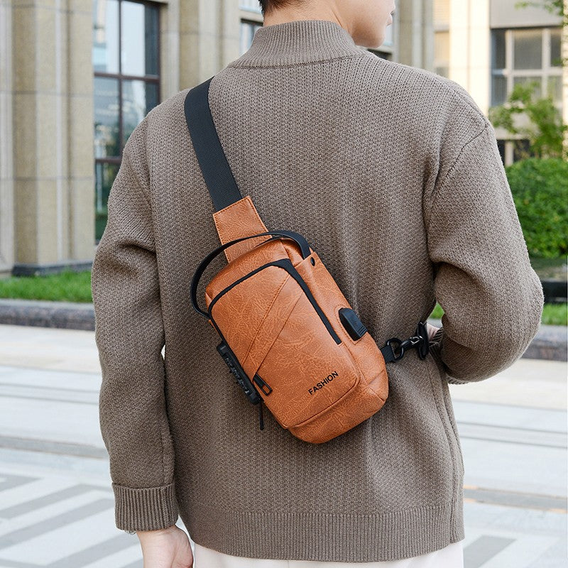 Men's Anti-Theft Crossbody Bag USB Charging Port Travel Chest Bag Waterproof Shoulder Messenger Bag for Outdoor Sports