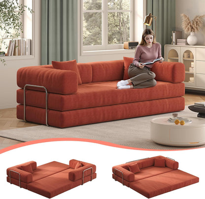 79" Convertible Sofa Bed with Pillows, Corduroy Folding Sleeper Sofa with Fixed-Shape Frame, Boneless Couch for Living Room