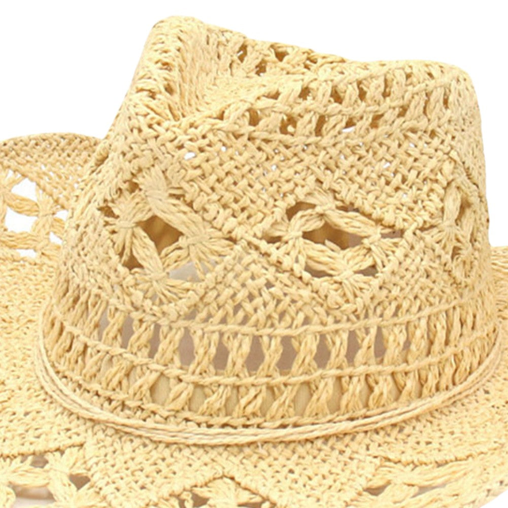Summer Bohemian Shell Straw Hat Beach Women Men Cowboy Hats Foldable Hollow Out Straw Wide Brim Sun Hat Holiday Cap