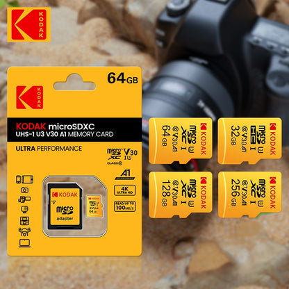 Cartão de Memória KODAK Original Micro SD 32GB 64GB 128GB 256GB C10 TF MicroSD U3 4K Para Telefone Drone Câmera Presente