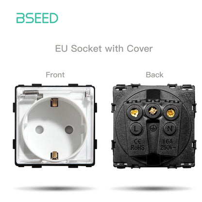 BSEED EU Standard Wall Socket with USB RJ45 TV Satellite Plug Glass Panel DIY Free Combination Function Part for Home Automation