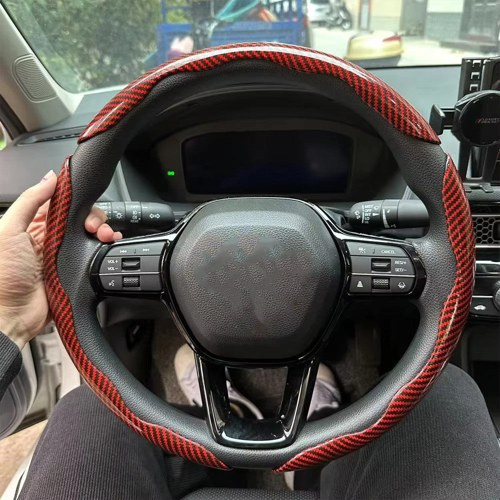 Capa de Volante de Carro 3 Peças Laser Fibra de Carbono Silicone 1K Couro de Microfibra PVC Reforçador de Volante Antiderrapante Universal