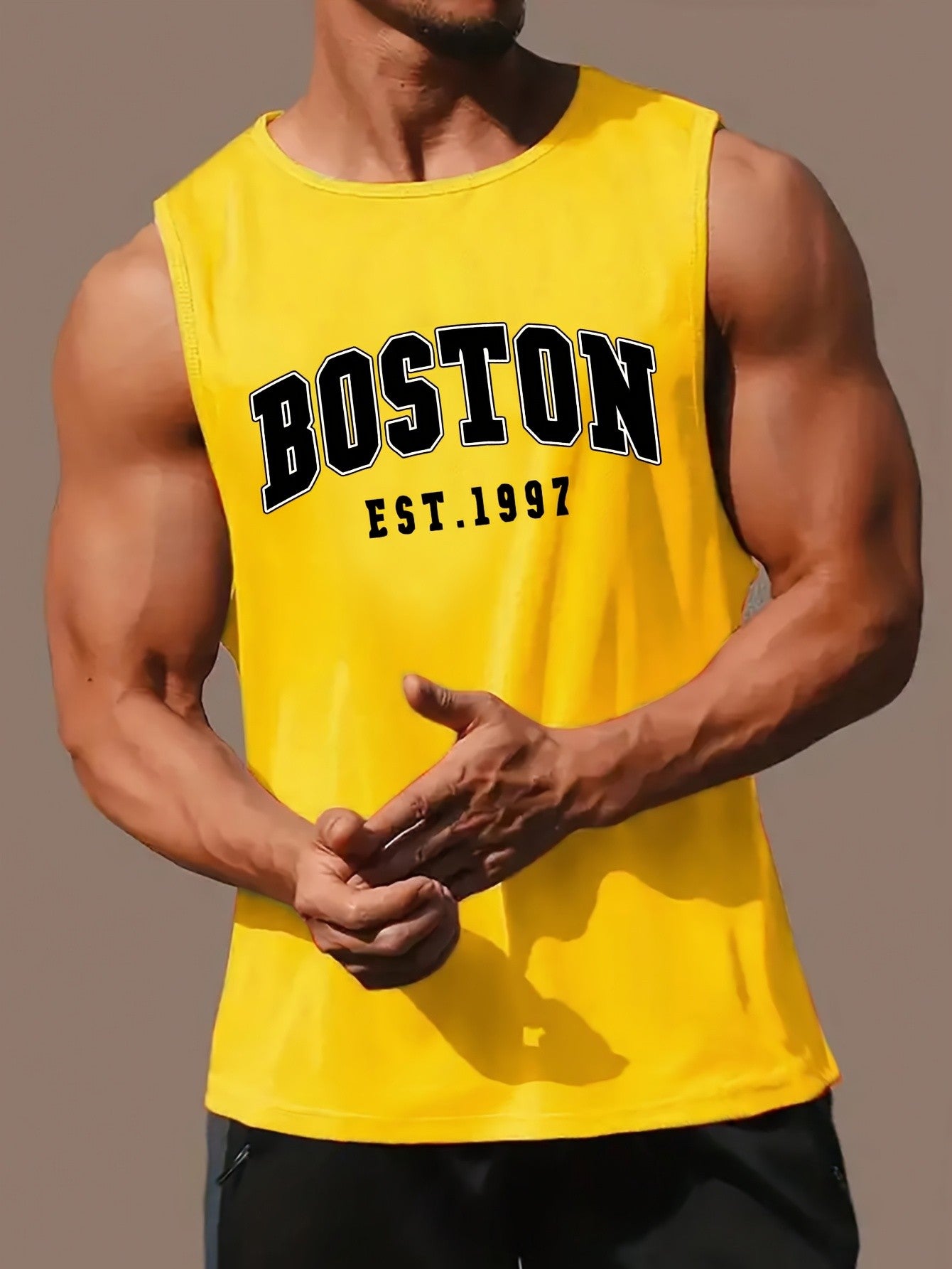 Men's summer fashion casual sports loose Boston est 1997 Print comfortable breathable round neck sleeveless vest