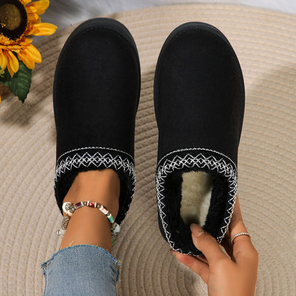 Women's Plush Lined Warm Slippers, Comfortable Winter Snow Shoes, Closed Toe Slip On Backless Indoor Outdoor Slippers