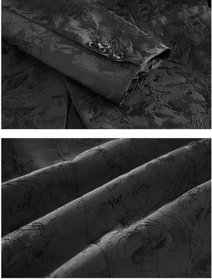 Classic Black Jacquard Suit Male Business Casual Coat Size 6XL-S Fashion Men Wedding Party Tuxedo Dress Blazers Slim Fit Tops