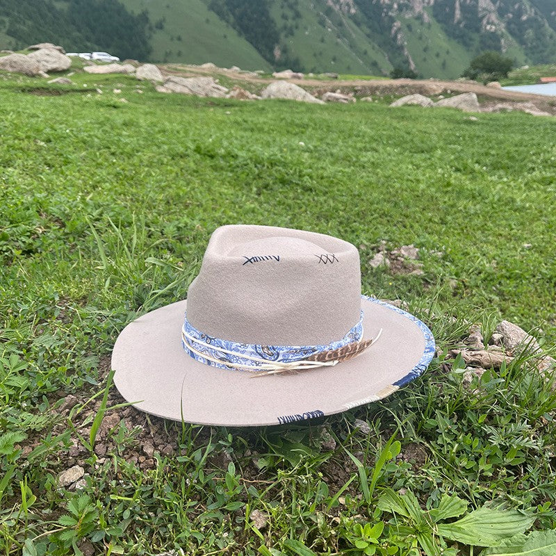 Western Style 100% Wool Fedora Hat | Braided Ribbon & Feather Trim Felted Jazz Cap for Autumn/Winter?