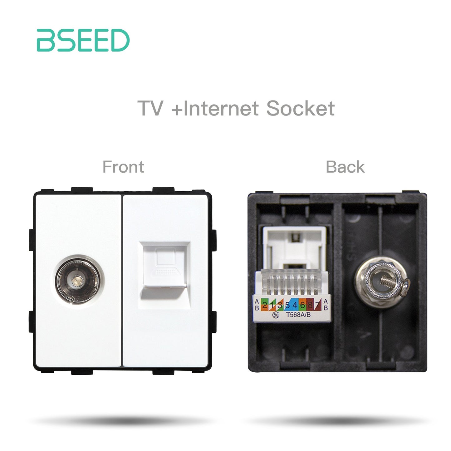 BSEED EU Standard Wall Socket with USB RJ45 TV Satellite Plug Glass Panel DIY Free Combination Function Part for Home Automation