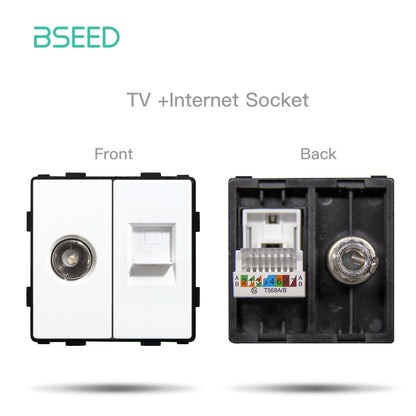 BSEED EU Standard Wall Socket with USB RJ45 TV Satellite Plug Glass Panel DIY Free Combination Function Part for Home Automation