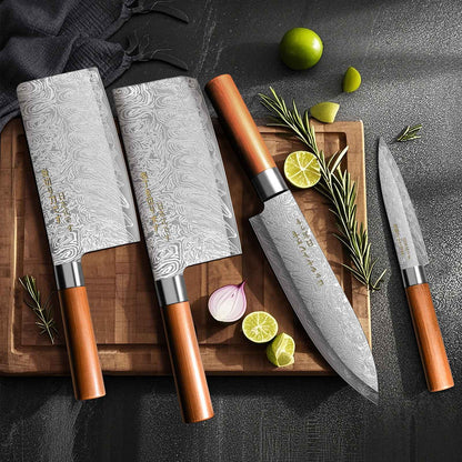 4-Piece Ultra-Sharp Japanese Chef Knife Set-Professional Kitchen Knives for Meat,Bones, and Fruit.Perfect for Commercial kitchen