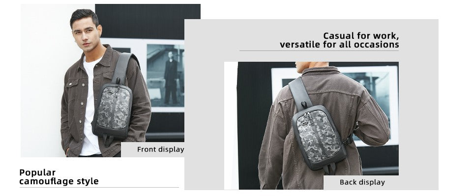 HK Anti-theft Men's Shoulder Bag Waterproof Chest Crossbody Bag with USB Oxford Leisure Satchel Multi-Pockets Sling Bag for Male