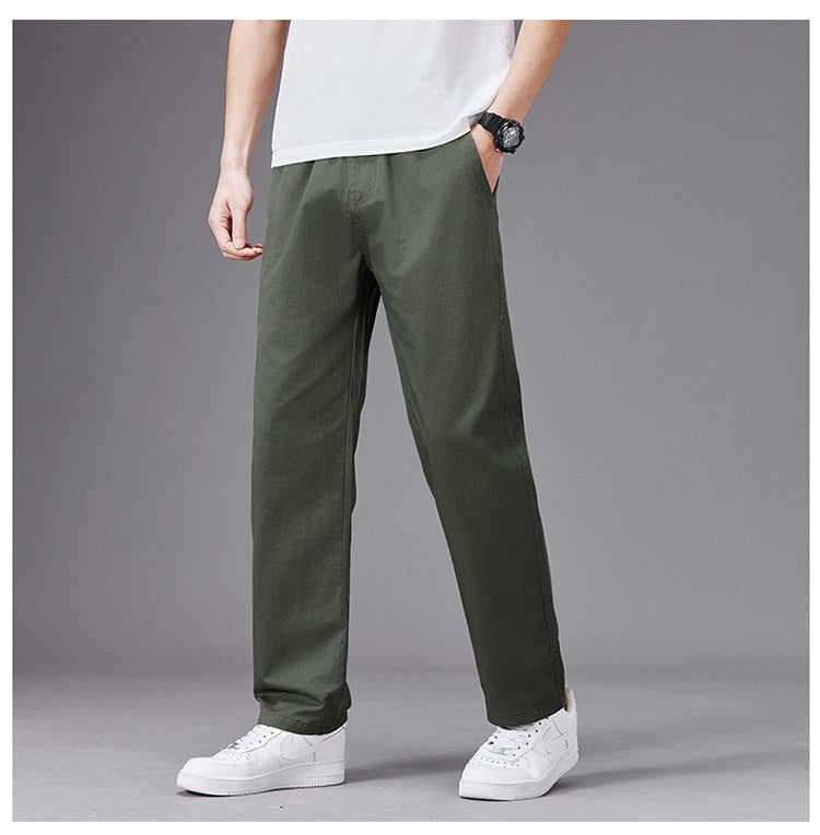 Calças Casuais Grandes Masculinas Cintura Elástica Perna Reta Ajustada Calças de Verão Masculinas Soltas de Algodão Roupa de Trabalho Plus Size Grande 6XL Cáqui Claro
