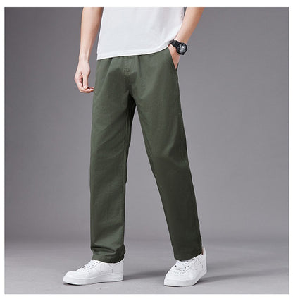Calças Casuais Grandes Masculinas Cintura Elástica Perna Reta Ajustada Calças de Verão Masculinas Soltas de Algodão Roupa de Trabalho Plus Size Grande 6XL Cáqui Claro