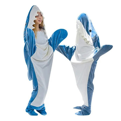 Shark Sleeping Bag Shawl Hooded Flannel Blanket Homewear Clothes Cartoon Pajamas Office Nap Animal Jumpsuit  For Children Adult