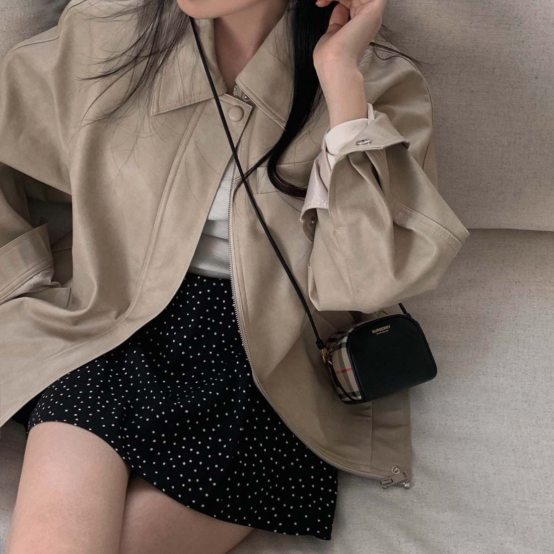 Sli Loose PU Leather Jaet Women's Chic Retro Collar Versatile BF Sle Motorcycle Clothes Trendy Long Sve Zipper