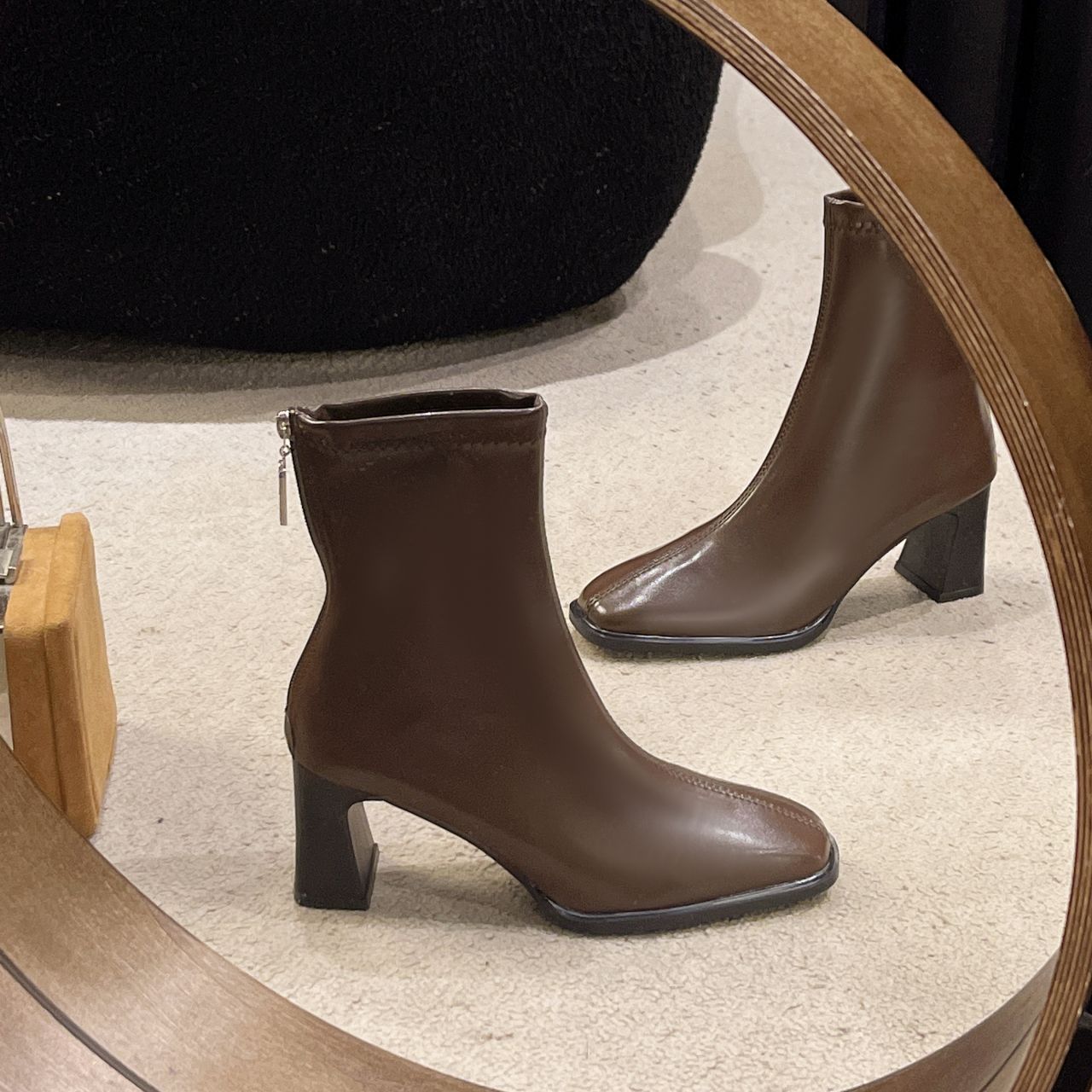 High Quality High Heel Boots Women Leather Winter Boots Women Comfortable Warm Fur Women Ankle Boots Shoes Black Brown D159