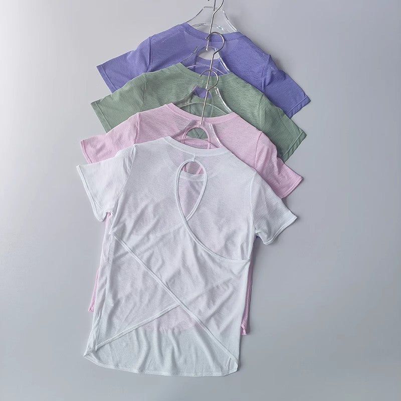 Women's Tight Sports T-shirt Quick Dry Short Sleeve Yoga T-shirt Pilates Fitting Fitness Back Hollow Out Running T-shirt