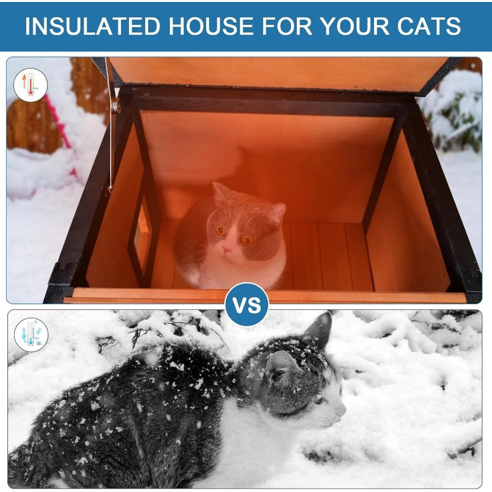 Casinha de Gato Externa Impermeável e Isolada para Gatos de Rua - Abrigo de Espuma para Todas as Estações com Opções Duplas de Fuga
