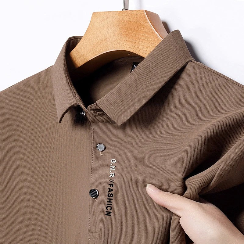 Men's Short Sleeve Solid Color Polo Shirt Breathable Comfortable Elastic Top New Arrivals Casual Business Style