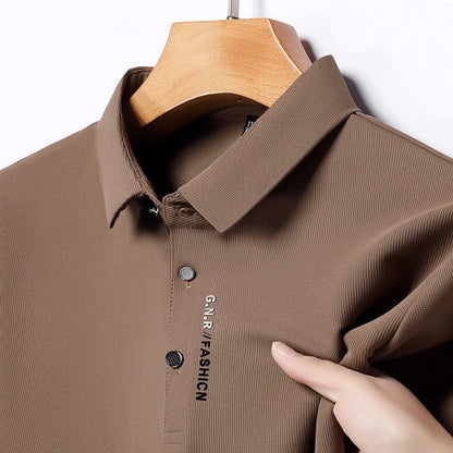 Men's Short Sleeve Solid Color Polo Shirt Breathable Comfortable Elastic Top New Arrivals Casual Business Style