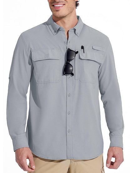 MAGCOMSEN Sun Protection Shirt Quick Dry Long Sleeve Mesh Breathable Shirt Multi Pockets Fishing Shirts Hiking Work Cargo Shirts