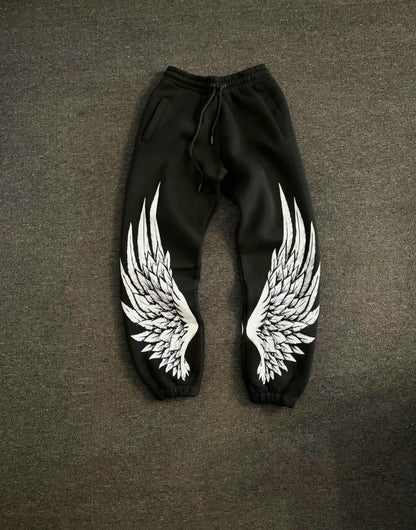 Trendy fashionable hip hop wing pattern print design casual pants Y2K retro Harajuku Gothic men loose tight fitting pants