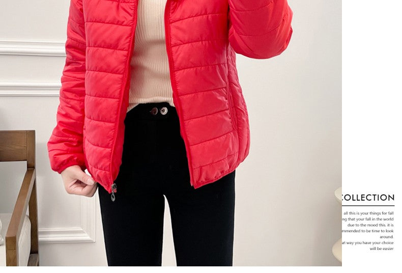 Minimalist Light Weight Women Down Cotton Jackets 2024 New Winter Korean Style Hooded Quilted Parkas Female Windbreaker Outwear